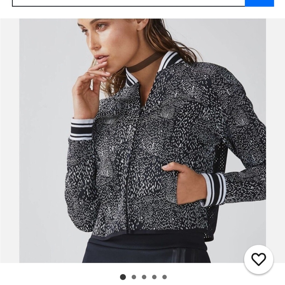Fabletics Black and White Bomber Jacket with Textured Finish